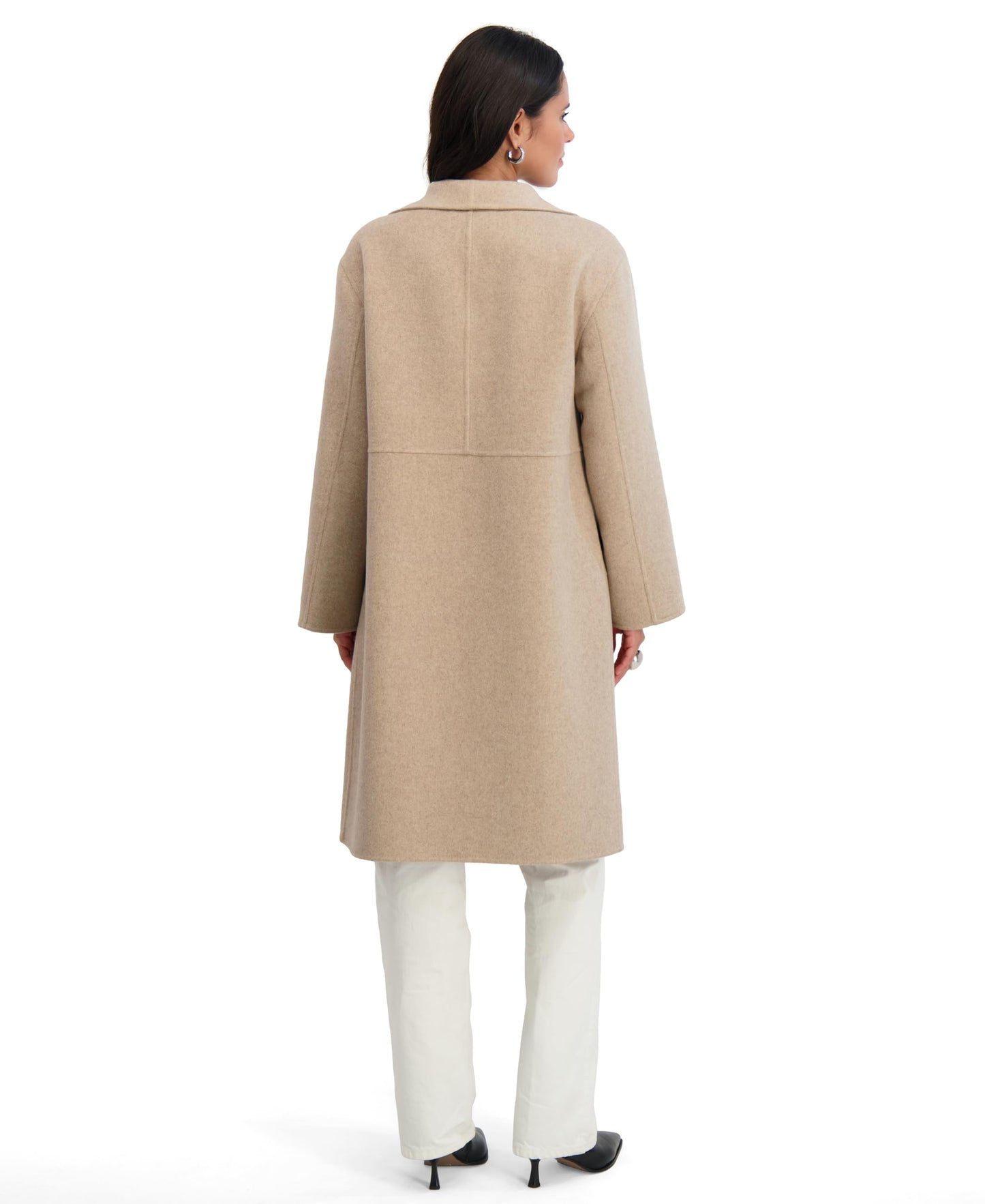 TAHARI womens Double-faced Long Soft Wool Coat With Wing Collar & Hidden Snap Closure, Unlined