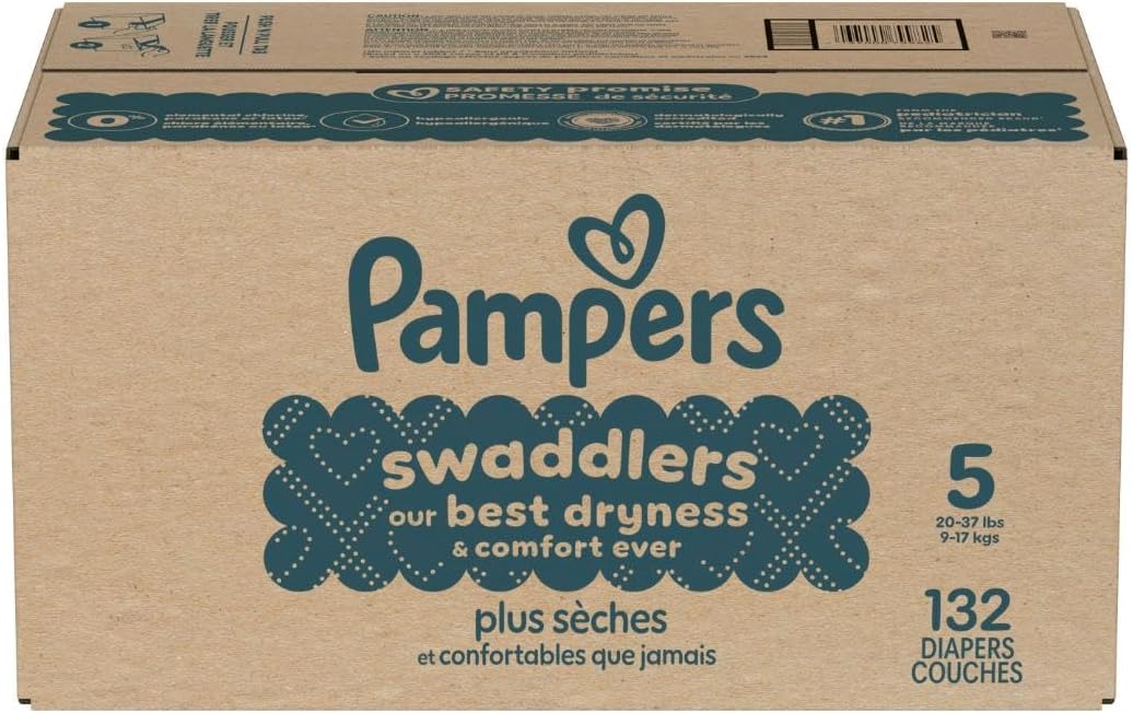 Pampers Swaddlers Diapers, Size 5 (20-37 lbs), 132 Count