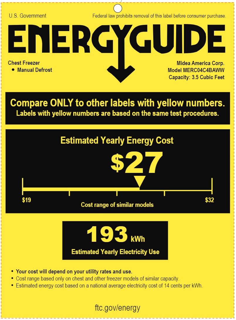 Midea Chest Freezer, 3.5 Cubic Feet Freezer