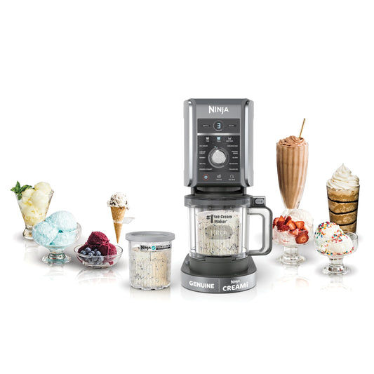 Ninja CREAMi Deluxe Ice Cream & Frozen Treat Maker for Ice Cream, Sorbet, Milkshakes, Frozen Yogurt, & More, 11-in-1, XL Capacity, Silver, Includes (2) Family-Sized 24 oz. Tubs, NC501