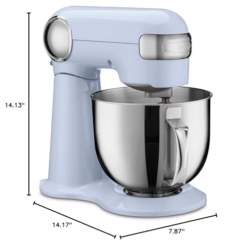 Cuisinart Stand Mixer, 12 Speeds, 5.5-Quart Mixing Bowl, Chef's Whisk, Flat Mixing Paddle, Dough Hook, and Splash Guard with Pour Spout, Silver Lining, SM-50BC, Silver Lining
