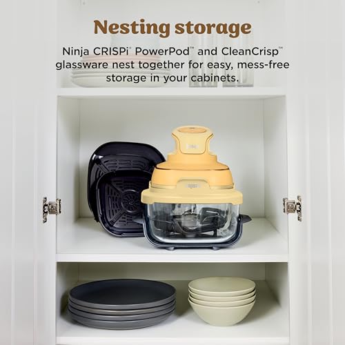 Ninja Crispi Air Fryer, Microwave, Freezer & Dishwasher Safe, Non Toxic Glass Portable Cooking System, 4 QT & 6 Cup Glass Containers with Storage Lids, Easy Meals, Air Fry, Bake, Stone, FN101ST