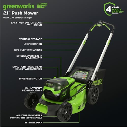 Greenworks 60V 17" Brushless Cordless Push Lawn Mower, 2-in-1 Mulching/Bagging