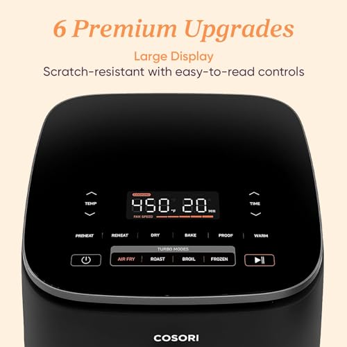 Cosori 9-in-1 TurboBlaze Air Fryer 6 Qt, Premium Ceramic Coating, 90°–450°F, Precise Heating for Even Results, Air Fry, Roast, Bake, Broil, Dry, Frozen, Proof, Reheat, Keep Warm, 120V, Dark Gray