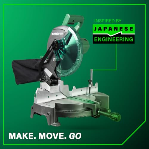 Metabo HPT 10-Inch Single Bevel Compound Miter Saw, 15-Amp Power Saw with Xact Cut Shadow Line, Precision Miter Angles, Single Bevel 0-45°, 40T TCT Miter Saw Blade, Lightweight Design, C10FCG2