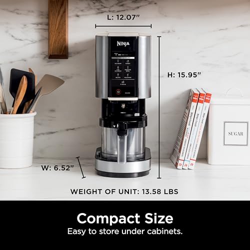 Ninja NC301 CREAMi Ice Cream Maker, for Gelato, Mix-ins, Milkshakes, Sorbet, Smoothie Bowls & More, 7 One-Touch Programs, with (2) Pint Containers & Lids, Compact Size, Perfect for Kids, Silver