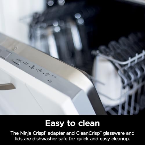 Ninja Crispi Air Fryer, Microwave, Freezer & Dishwasher Safe, Non Toxic Glass Portable Cooking System, 4 QT & 6 Cup Glass Containers with Storage Lids, Easy Meals, Air Fry, Bake, Stone, FN101ST