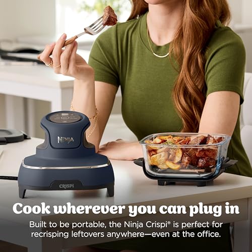 Ninja Crispi Air Fryer, Microwave, Freezer & Dishwasher Safe, Non Toxic Glass Portable Cooking System, 4 QT & 6 Cup Glass Containers with Storage Lids, Easy Meals, Air Fry, Bake, Stone, FN101ST