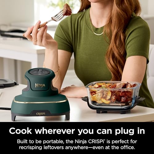Ninja Crispi Air Fryer, Microwave, Freezer & Dishwasher Safe, Non Toxic Glass Portable Cooking System, 4 QT & 6 Cup Glass Containers with Storage Lids, Easy Meals, Air Fry, Bake, Stone, FN101ST