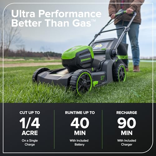 Greenworks 60V 17" Brushless Cordless Push Lawn Mower, 2-in-1 Mulching/Bagging