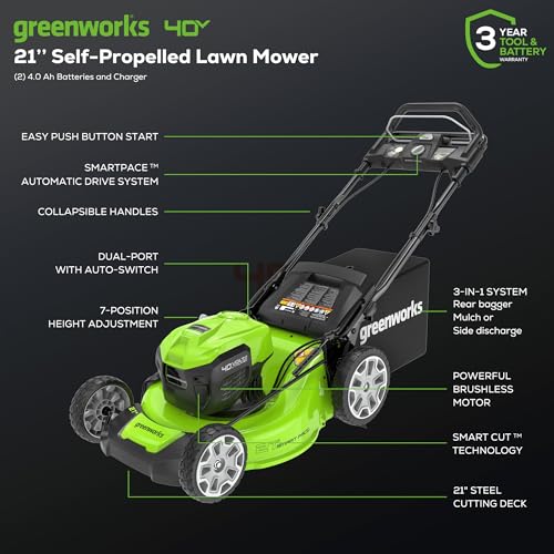 Greenworks 40V 16" Cordless Lawn Mower with 4.0Ah Battery & Charger