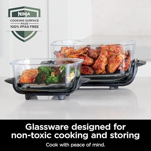 Ninja Crispi Air Fryer, Microwave, Freezer & Dishwasher Safe, Non Toxic Glass Portable Cooking System, 4 QT & 6 Cup Glass Containers with Storage Lids, Easy Meals, Air Fry, Bake, Stone, FN101ST