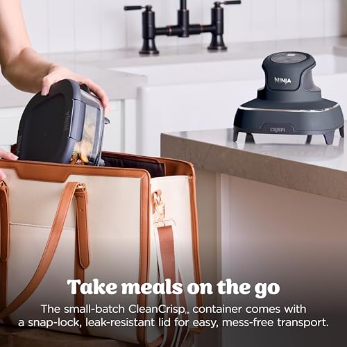 Ninja Crispi Air Fryer, Microwave, Freezer & Dishwasher Safe, Non Toxic Glass Portable Cooking System, 4 QT & 6 Cup Glass Containers with Storage Lids, Easy Meals, Air Fry, Bake, Stone, FN101ST