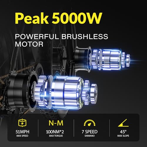 E Bikes for Adults Electric, 51 MPH Peak 5000W Dual Motor Ebike