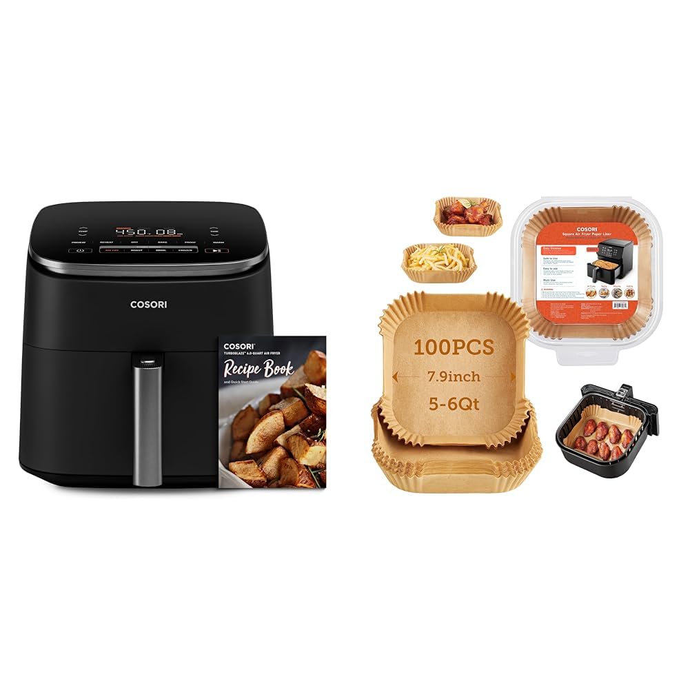 Cosori 9-in-1 TurboBlaze Air Fryer 6 Qt, Premium Ceramic Coating, 90°–450°F, Precise Heating for Even Results, Air Fry, Roast, Bake, Broil, Dry, Frozen, Proof, Reheat, Keep Warm, 120V, Dark Gray