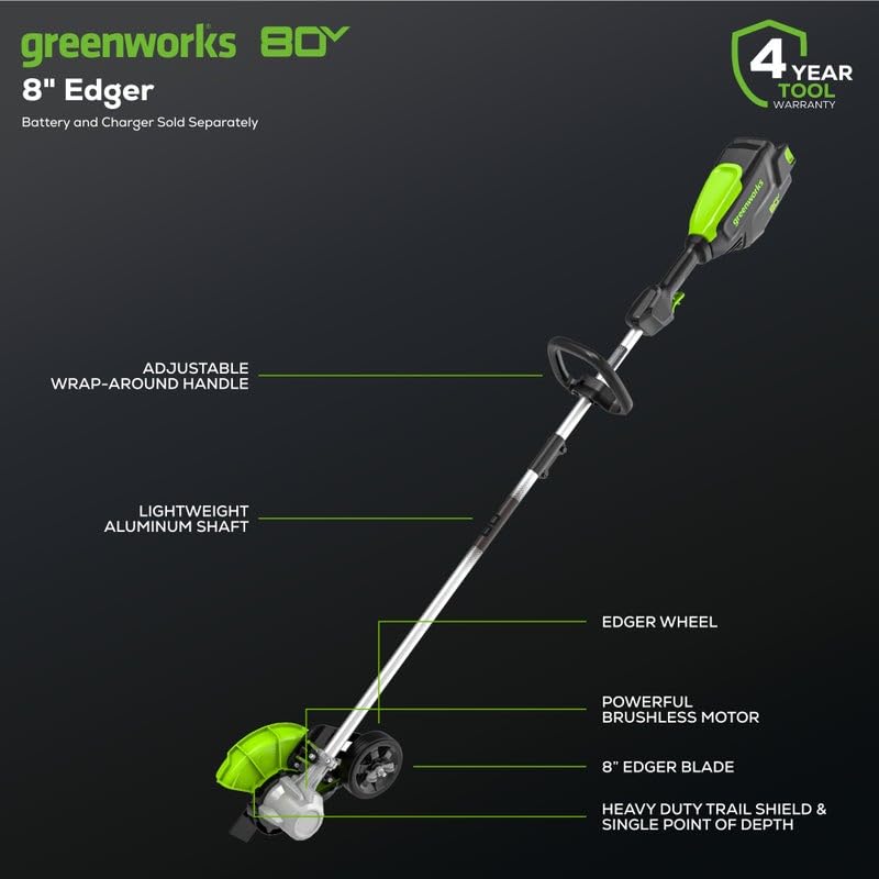 Greenworks 80V All-Terrain Brushless Edger, 8" Steel Blade, 2.25" Pro