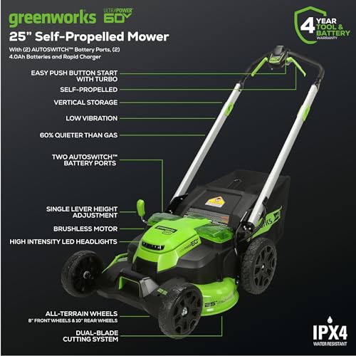 Greenworks 60V 17" Brushless Cordless Push Lawn Mower, 2-in-1 Mulching/Bagging