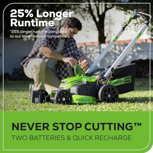 Greenworks 60V 17" Brushless Cordless Push Lawn Mower, 2-in-1 Mulching/Bagging
