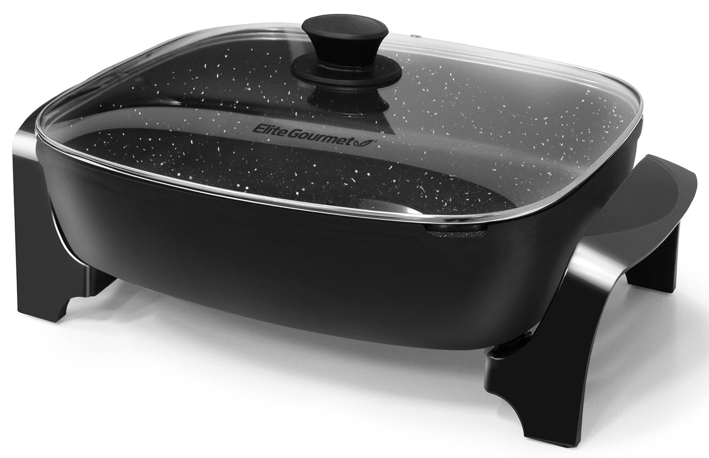 Elite Gourmet EG-6203# Extra Deep 16"x13"x3.2" (10.5Qt.) Scratch Resistant, Easy Pour Spout Dishwasher Safe, Non-stick Electric Skillet with Glass Vented Lid, Adjustable Temperature, Black