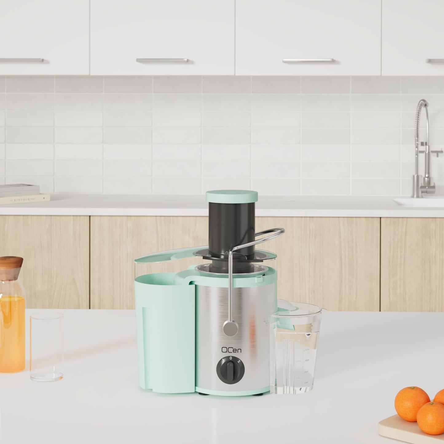 QCen Juicer Machine, 500W Centrifugal Juicer Extractor with Wide Mouth 3” Feed Chute for Fruit Vegetable, Easy to Clean, Stainless Steel, BPA-free (Black)