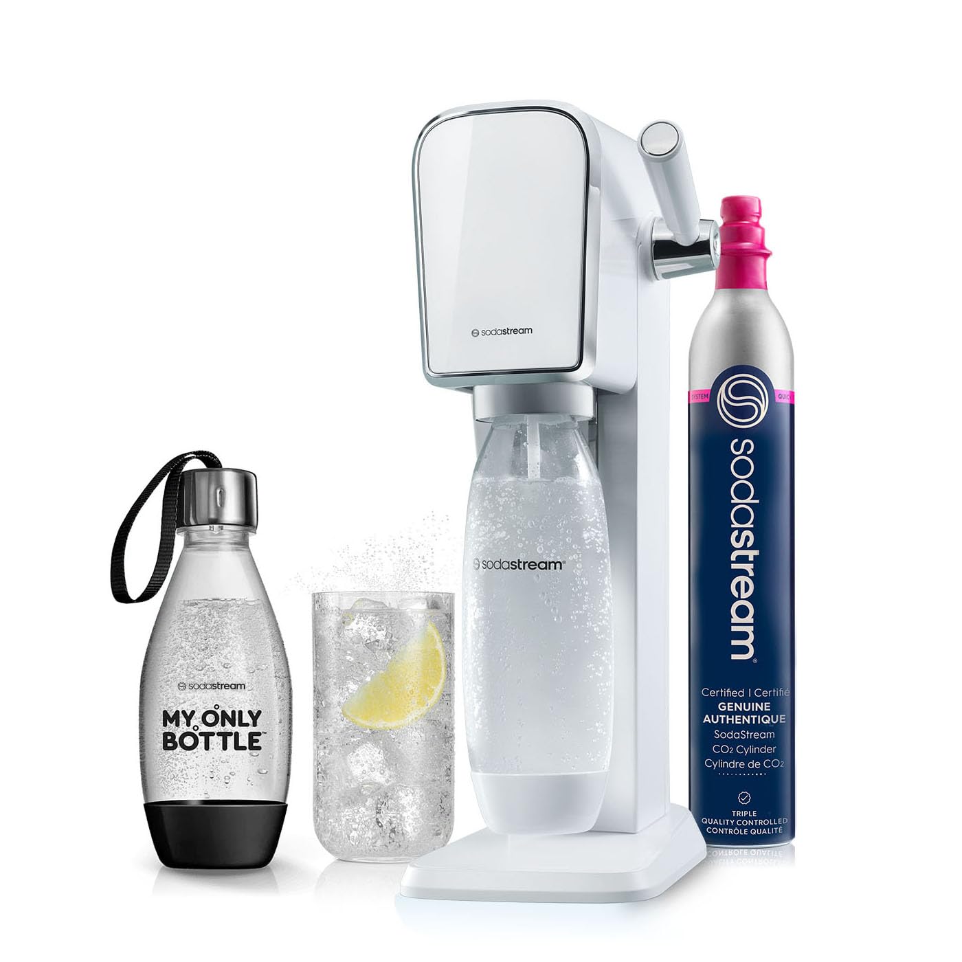 SodaStream - ART Sparkling Water Maker | VALUE BUNDLE | CQC CO2 system | Includes 2x CO2 Cylinders, 2x 32 Fl Oz Dishwasher Safe Bottles, 2x Bubly Flavor Drops | Combine with Pepsi Flavors | Black