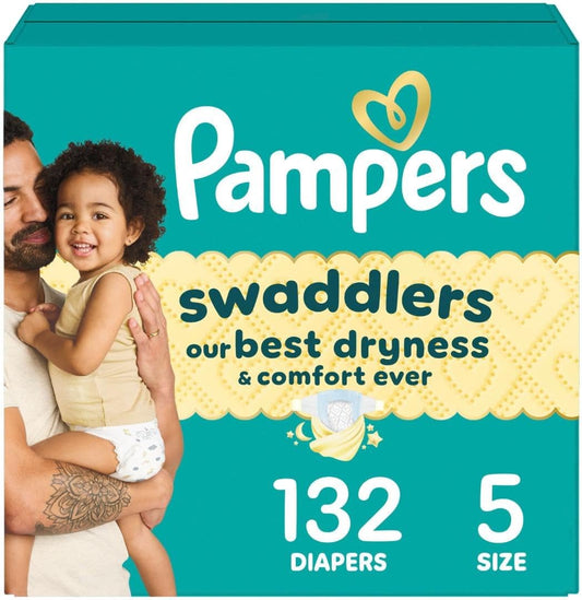 Pampers Swaddlers Diapers, Size 5 (20-37 lbs), 132 Count