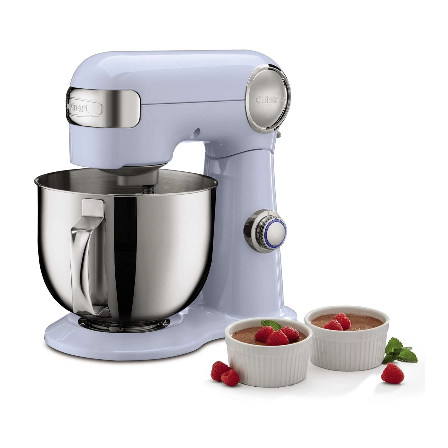 Cuisinart Stand Mixer, 12 Speeds, 5.5-Quart Mixing Bowl, Chef's Whisk, Flat Mixing Paddle, Dough Hook, and Splash Guard with Pour Spout, Silver Lining, SM-50BC, Silver Lining