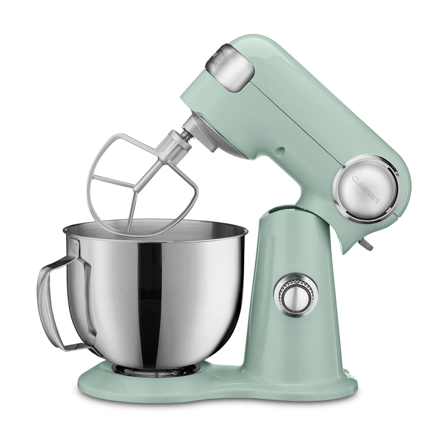 Cuisinart Stand Mixer, 12 Speeds, 5.5-Quart Mixing Bowl, Chef's Whisk, Flat Mixing Paddle, Dough Hook, and Splash Guard with Pour Spout, Silver Lining, SM-50BC, Silver Lining