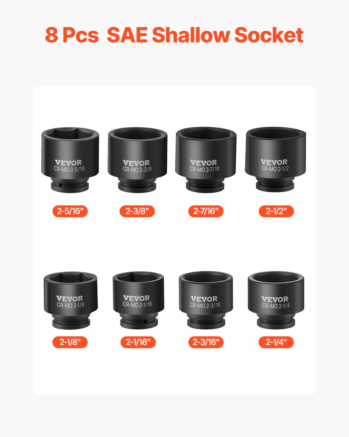 VEVOR 1/2" Drive Impact Socket Set, 65 Piece SAE 3/8" to 1-1/4" and Metric 10-24mm