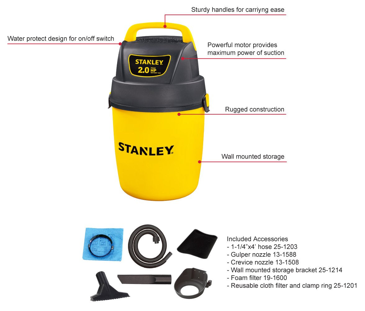 Stanley - SL18116P Wet/Dry Vacuum, 6 Gallon, 4 Horsepower Black
