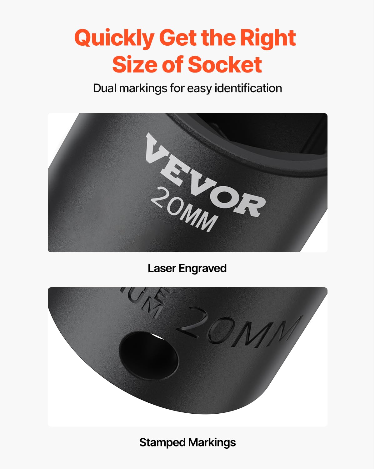 VEVOR 1/2" Drive Impact Socket Set, 65 Piece SAE 3/8" to 1-1/4" and Metric 10-24mm