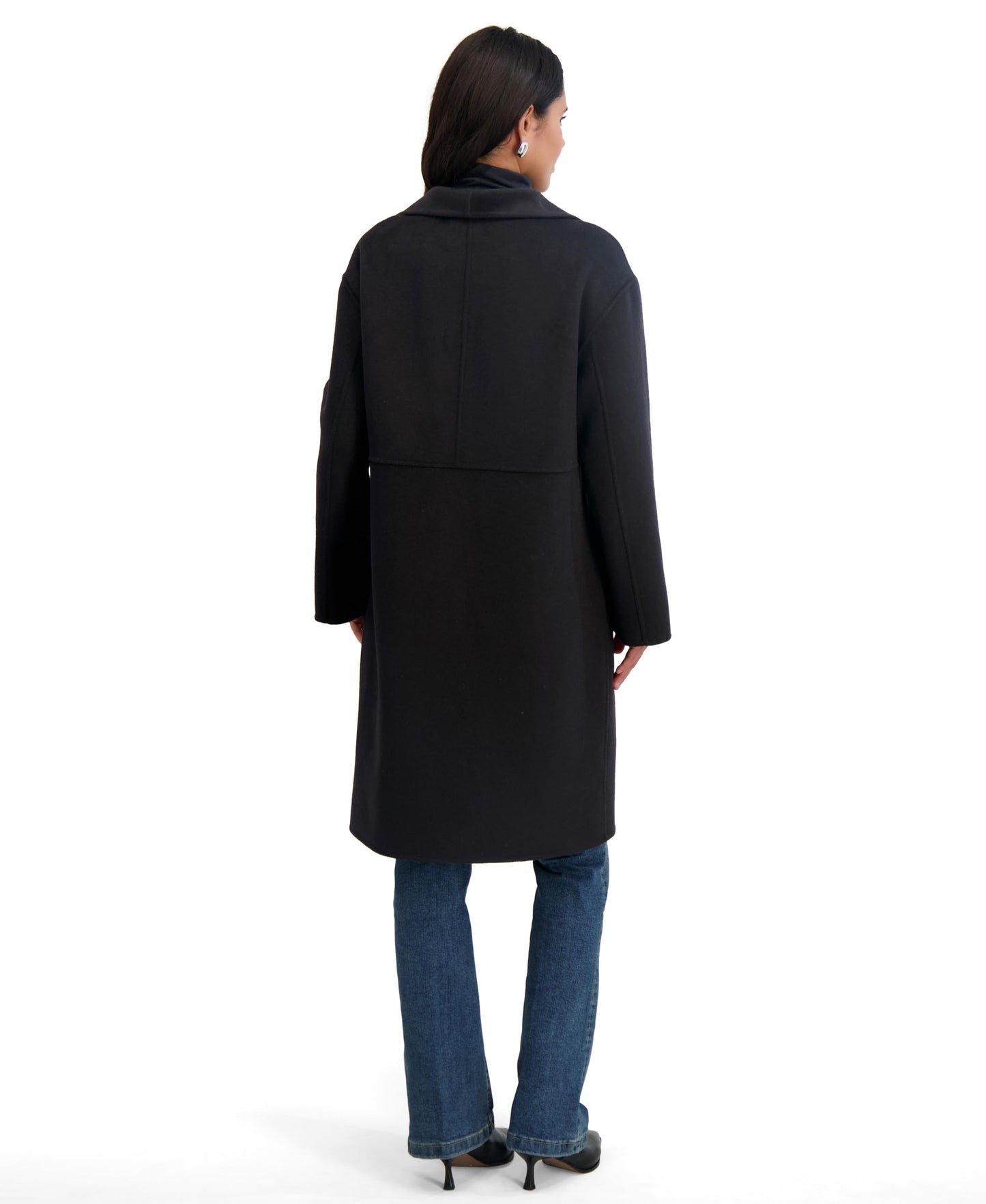 TAHARI womens Double-faced Long Soft Wool Coat With Wing Collar & Hidden Snap Closure, Unlined
