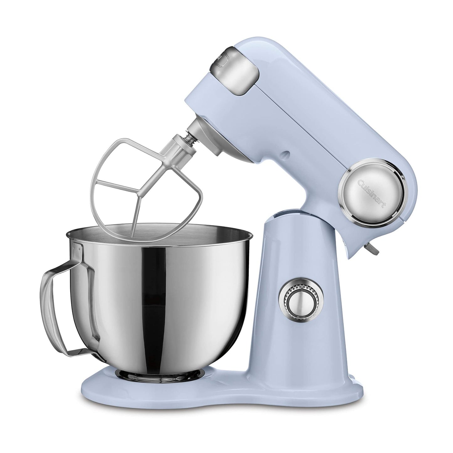 Cuisinart Stand Mixer, 12 Speeds, 5.5-Quart Mixing Bowl, Chef's Whisk, Flat Mixing Paddle, Dough Hook, and Splash Guard with Pour Spout, Silver Lining, SM-50BC, Silver Lining