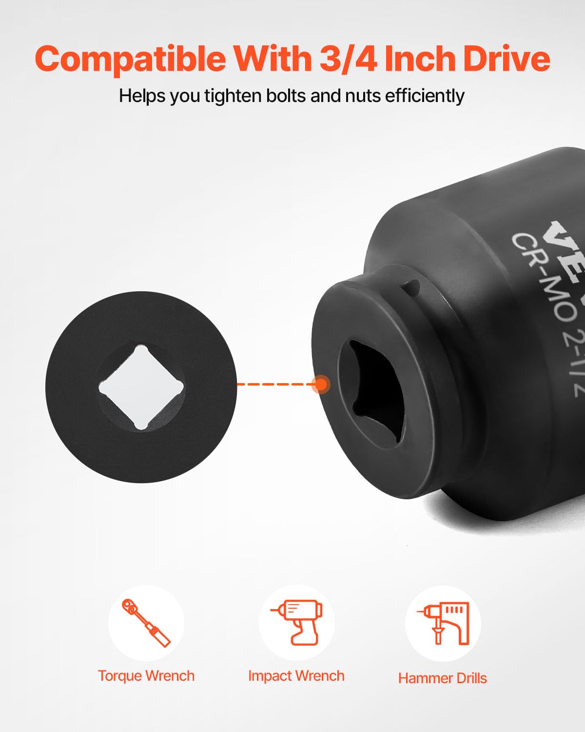 VEVOR 1/2" Drive Impact Socket Set, 65 Piece SAE 3/8" to 1-1/4" and Metric 10-24mm