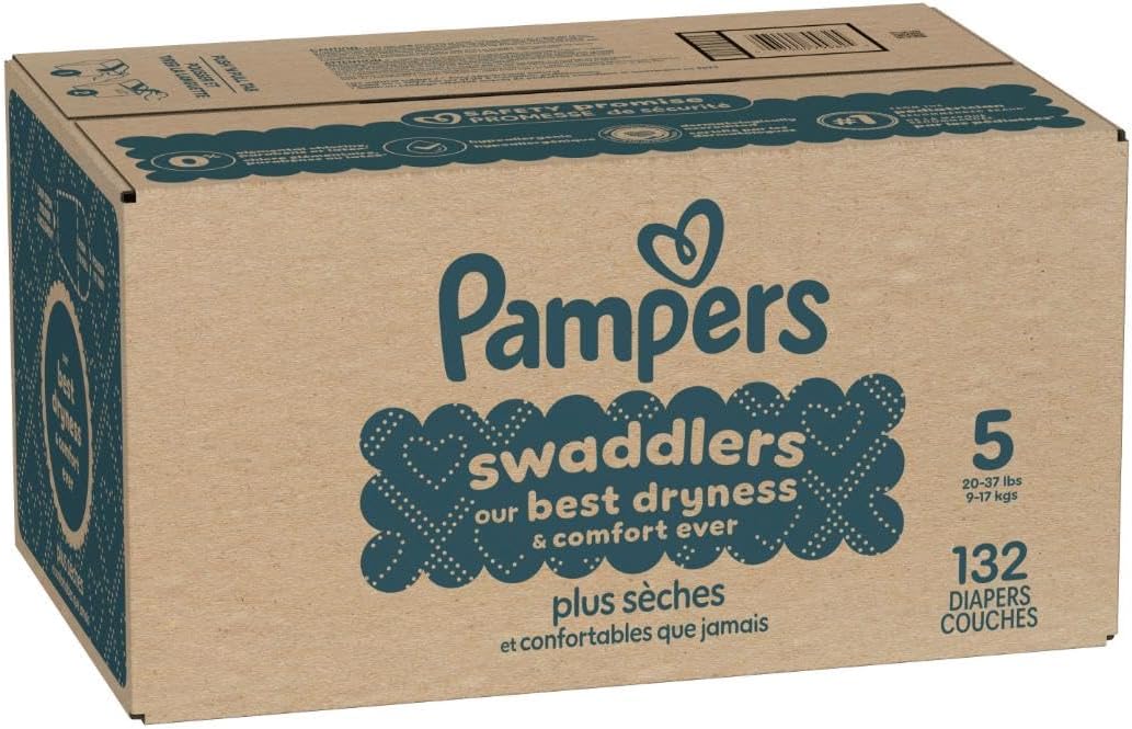 Pampers Swaddlers Diapers, Size 5 (20-37 lbs), 132 Count