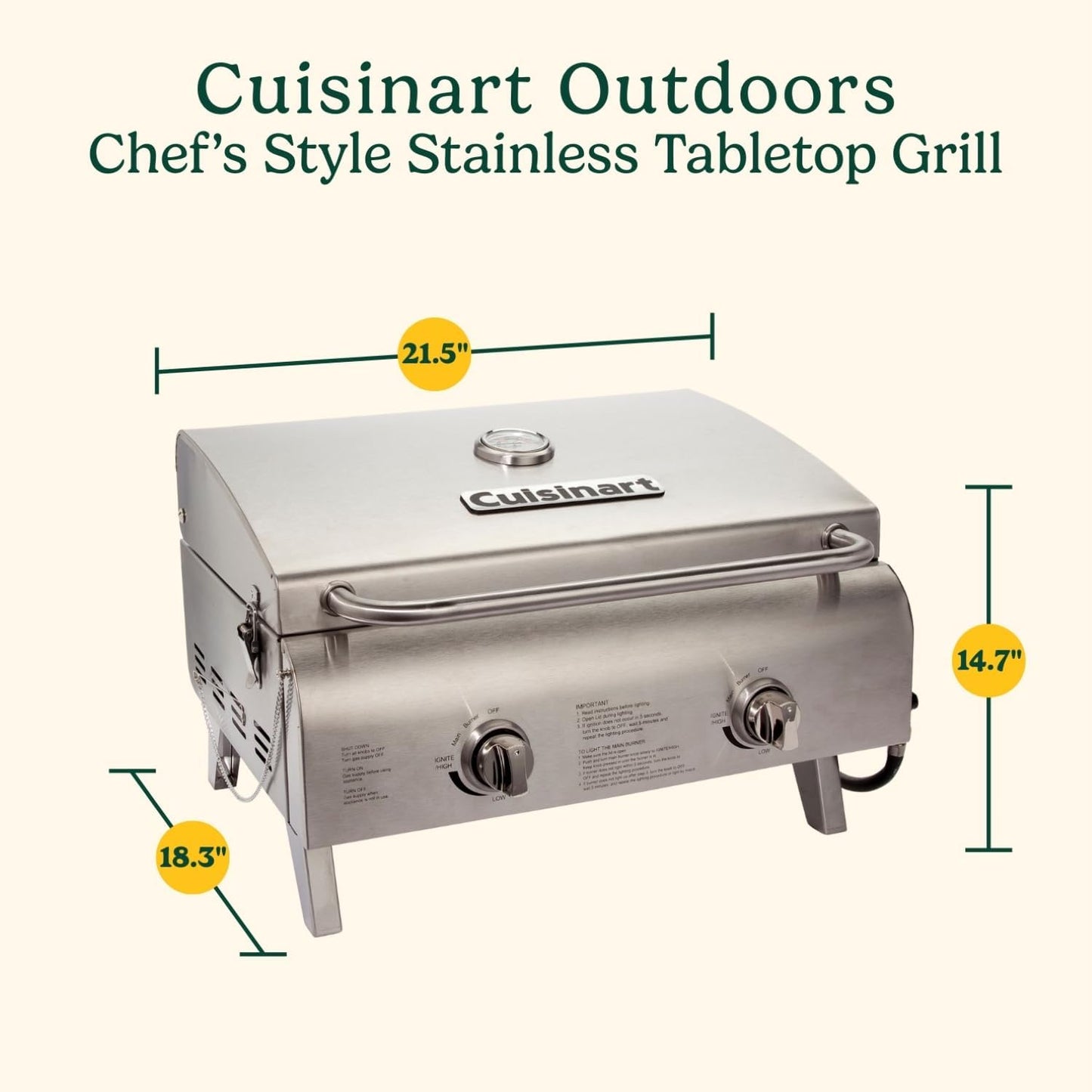 Cuisinart Chef's Style Tabletop Portable Propane Gas Grill, 20,000 BTU