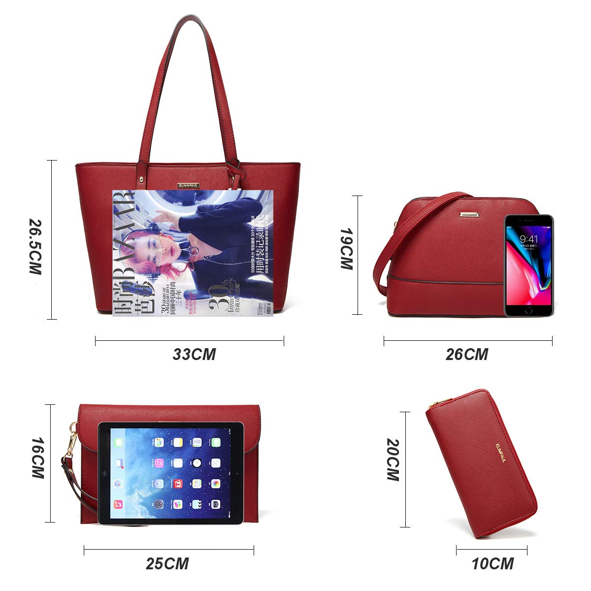 Women Fashion Synthetic Leather Handbags Set 4pcs