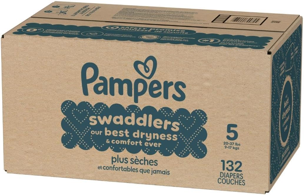 Pampers Swaddlers Diapers, Size 5 (20-37 lbs), 132 Count