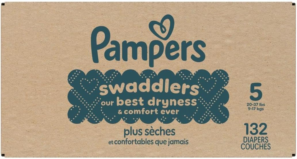 Pampers Swaddlers Diapers, Size 5 (20-37 lbs), 132 Count