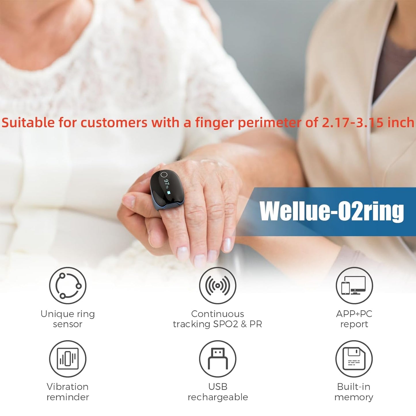 Wellue O2Ring Oxygen Monitor with Vibration Reminder