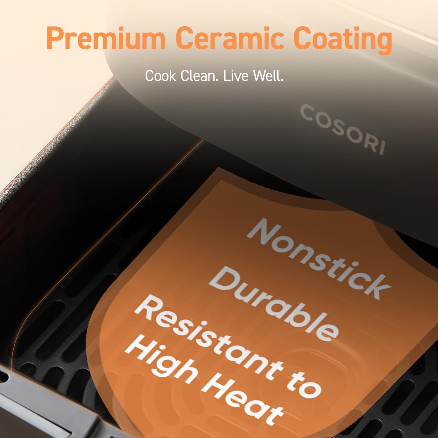 Cosori 9-in-1 TurboBlaze Air Fryer 6 Qt, Premium Ceramic Coating, 90°–450°F, Precise Heating for Even Results, Air Fry, Roast, Bake, Broil, Dry, Frozen, Proof, Reheat, Keep Warm, 120V, Dark Gray