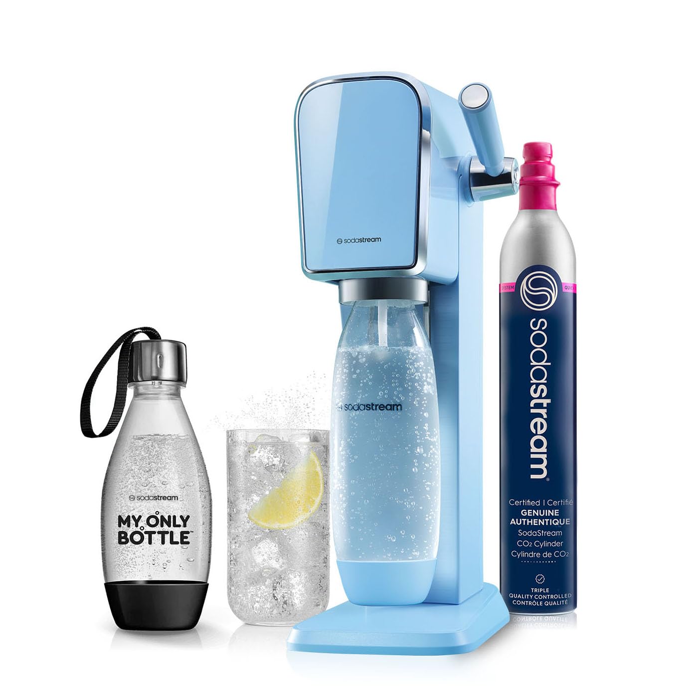 SodaStream - ART Sparkling Water Maker | VALUE BUNDLE | CQC CO2 system | Includes 2x CO2 Cylinders, 2x 32 Fl Oz Dishwasher Safe Bottles, 2x Bubly Flavor Drops | Combine with Pepsi Flavors | Black