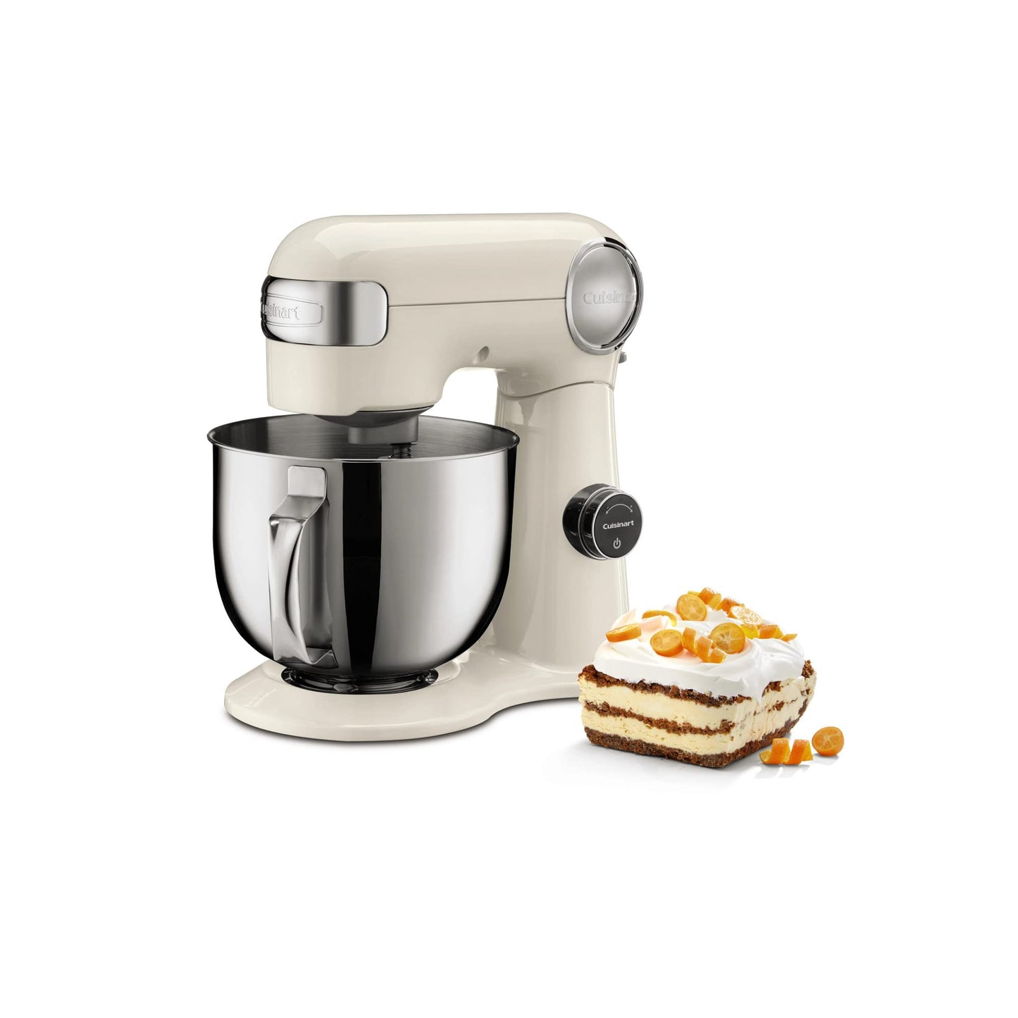 Cuisinart Stand Mixer, 12 Speeds, 5.5-Quart Mixing Bowl, Chef's Whisk, Flat Mixing Paddle, Dough Hook, and Splash Guard with Pour Spout, Silver Lining, SM-50BC, Silver Lining