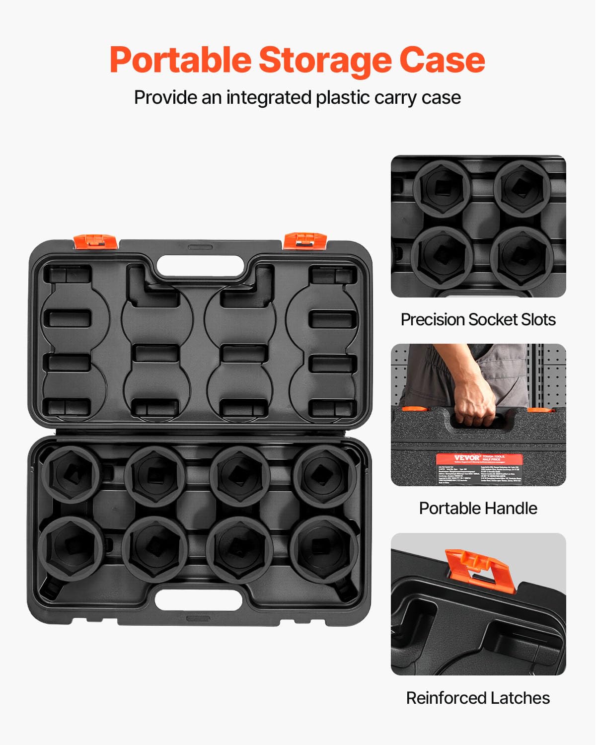 VEVOR 1/2" Drive Impact Socket Set, 65 Piece SAE 3/8" to 1-1/4" and Metric 10-24mm