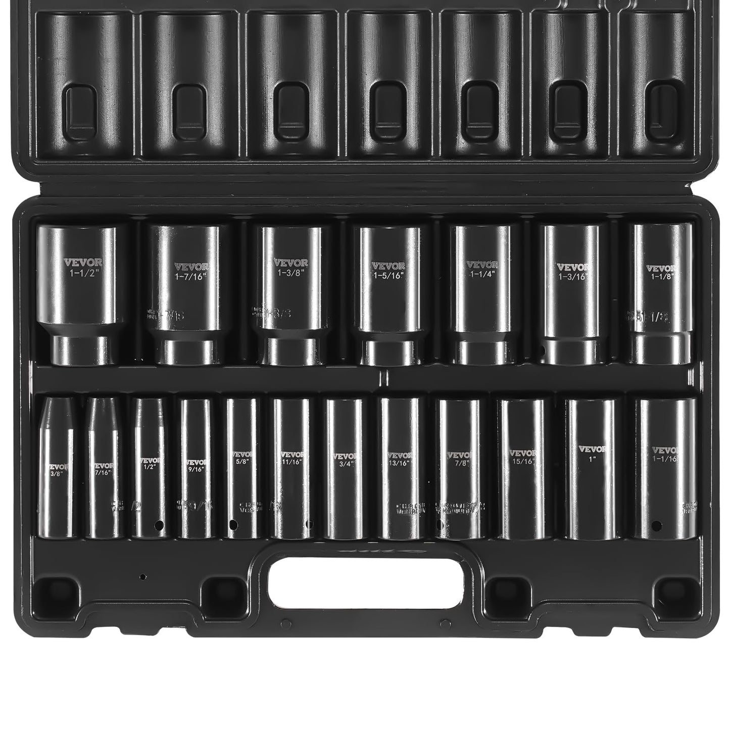 VEVOR 1/2" Drive Impact Socket Set, 65 Piece SAE 3/8" to 1-1/4" and Metric 10-24mm