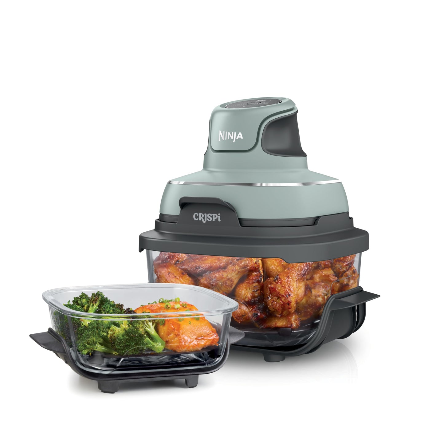 Ninja Crispi Air Fryer, Microwave, Freezer & Dishwasher Safe, Non Toxic Glass Portable Cooking System, 4 QT & 6 Cup Glass Containers with Storage Lids, Easy Meals, Air Fry, Bake, Stone, FN101ST
