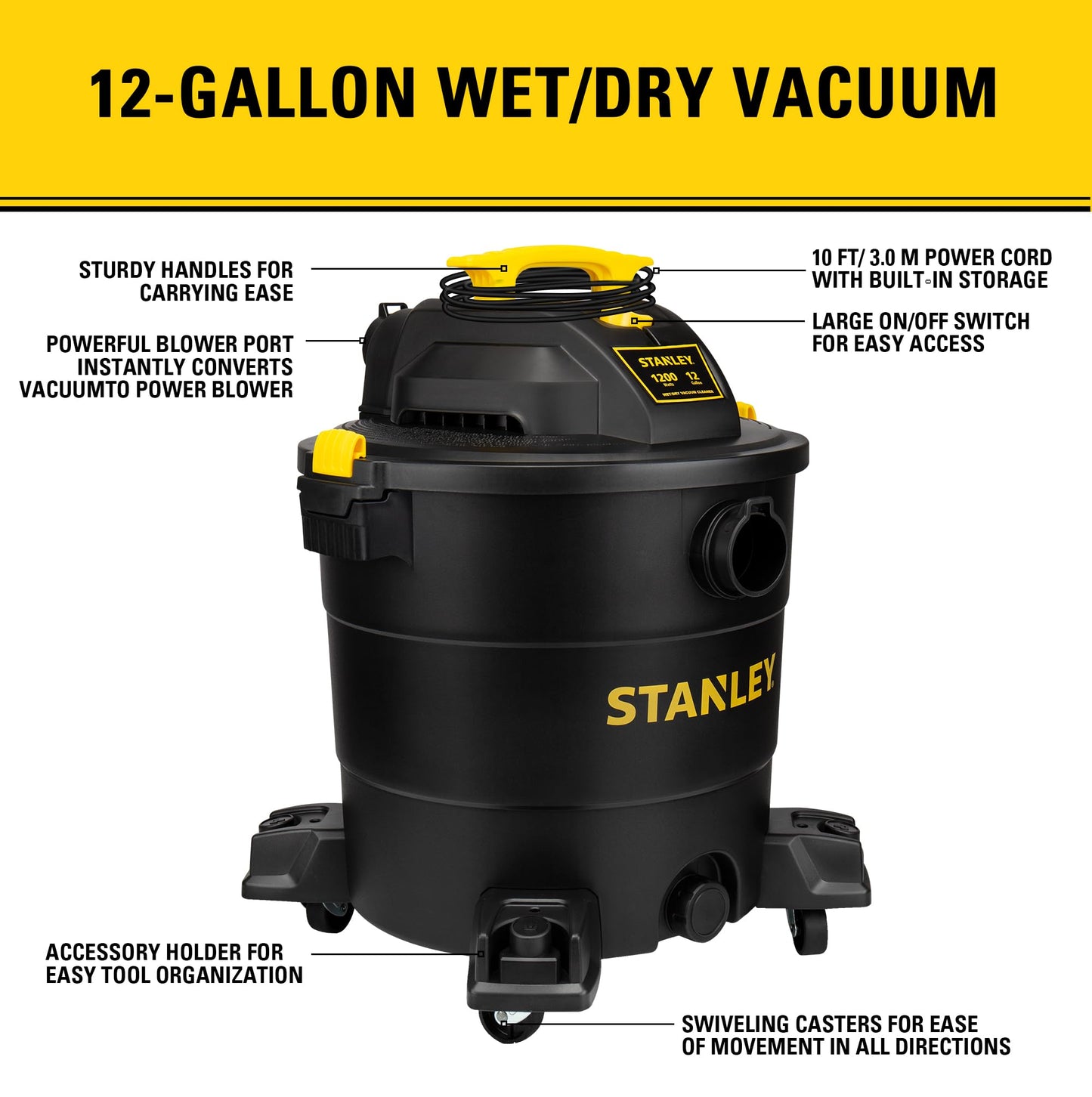 Stanley - SL18116P Wet/Dry Vacuum, 6 Gallon, 4 Horsepower Black