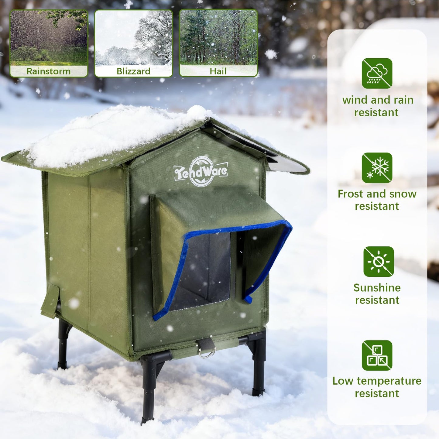 Outdoor Cat House Heated Cat House for Outside with Elevated Base Cat-Attracting Eave Design Feral Stray Shelter Weatherproof in Winter Garage Yard Porch