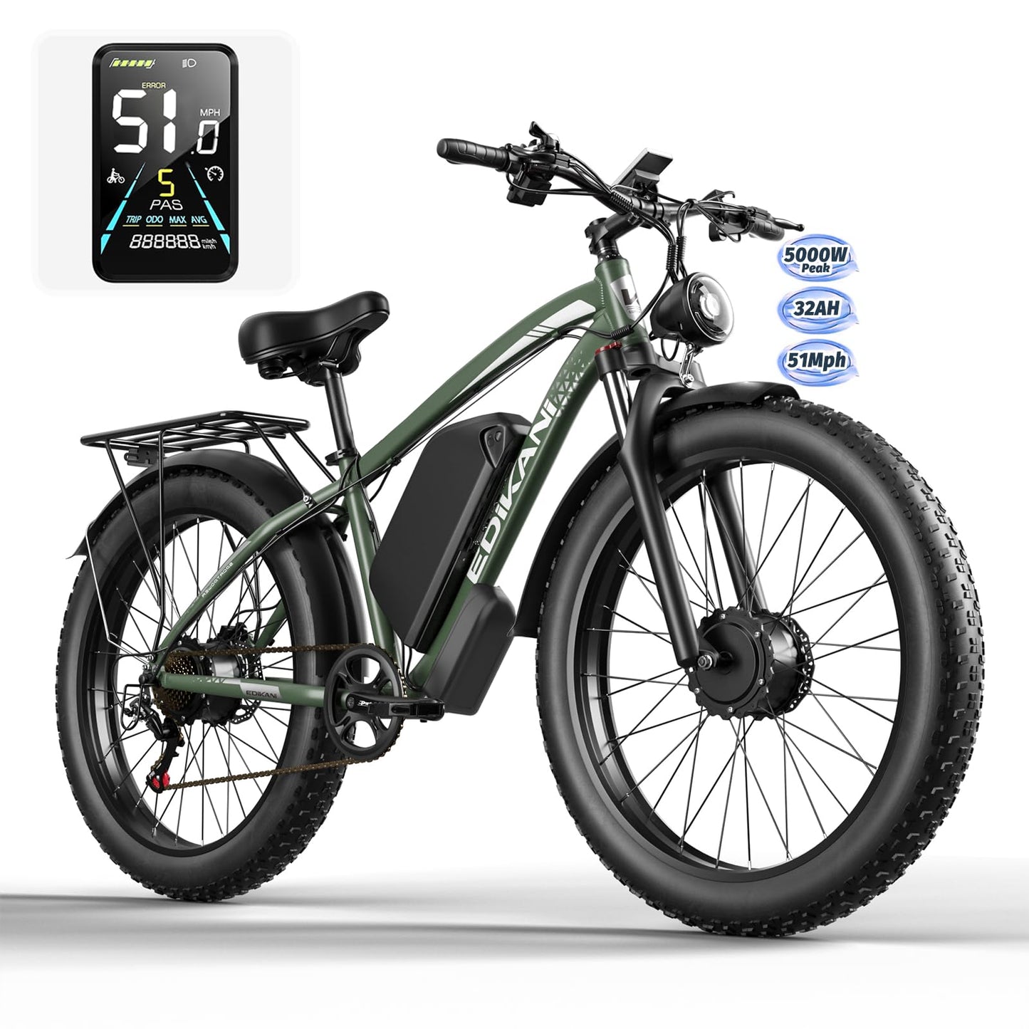 E Bikes for Adults Electric, 51 MPH Peak 5000W Dual Motor Ebike