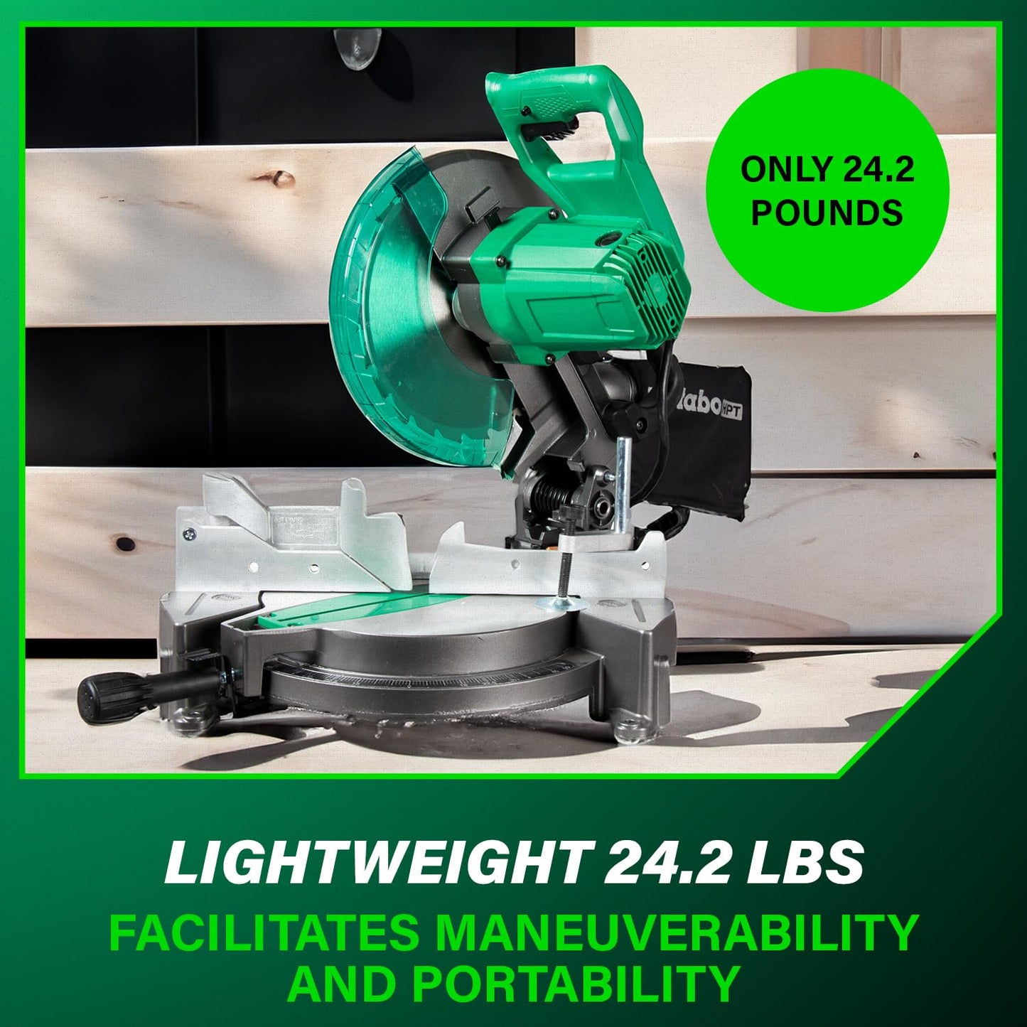 Metabo HPT 10-Inch Single Bevel Compound Miter Saw, 15-Amp Power Saw with Xact Cut Shadow Line, Precision Miter Angles, Single Bevel 0-45°, 40T TCT Miter Saw Blade, Lightweight Design, C10FCG2